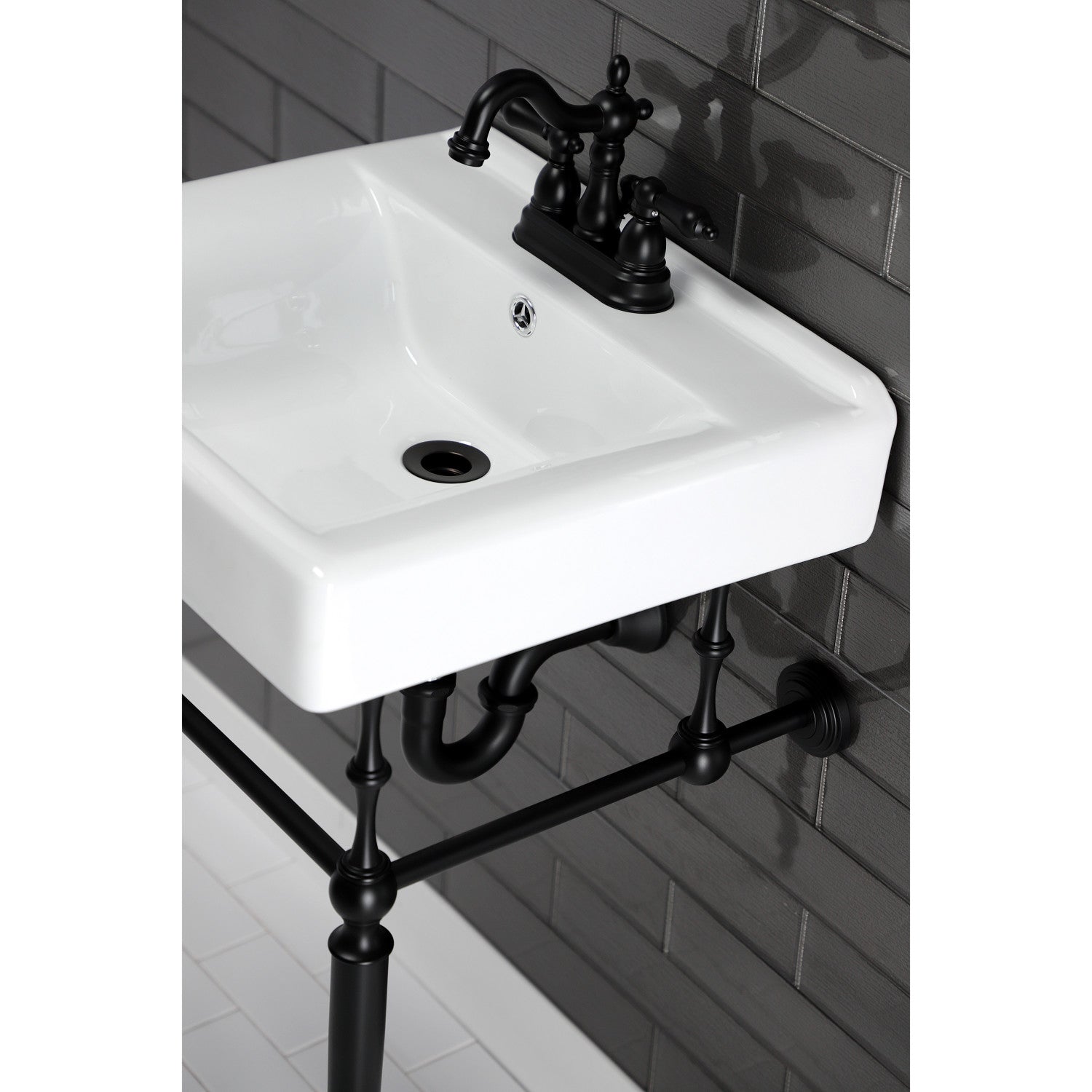 Kingston Heirloom KB1600AL - Heritage Double-Handle 3-Hole Deck Mount 4-Inch Centerset Bathroom Faucet with Pop-Up Drain, Matte Black — thumbnail 3